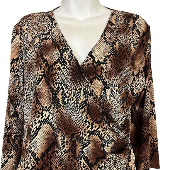 CHICO'S Brown Snakeskin Snake Reptile Print V-Neck Wrap Jersey Knit Top 1 / M - Picture 3 of 16